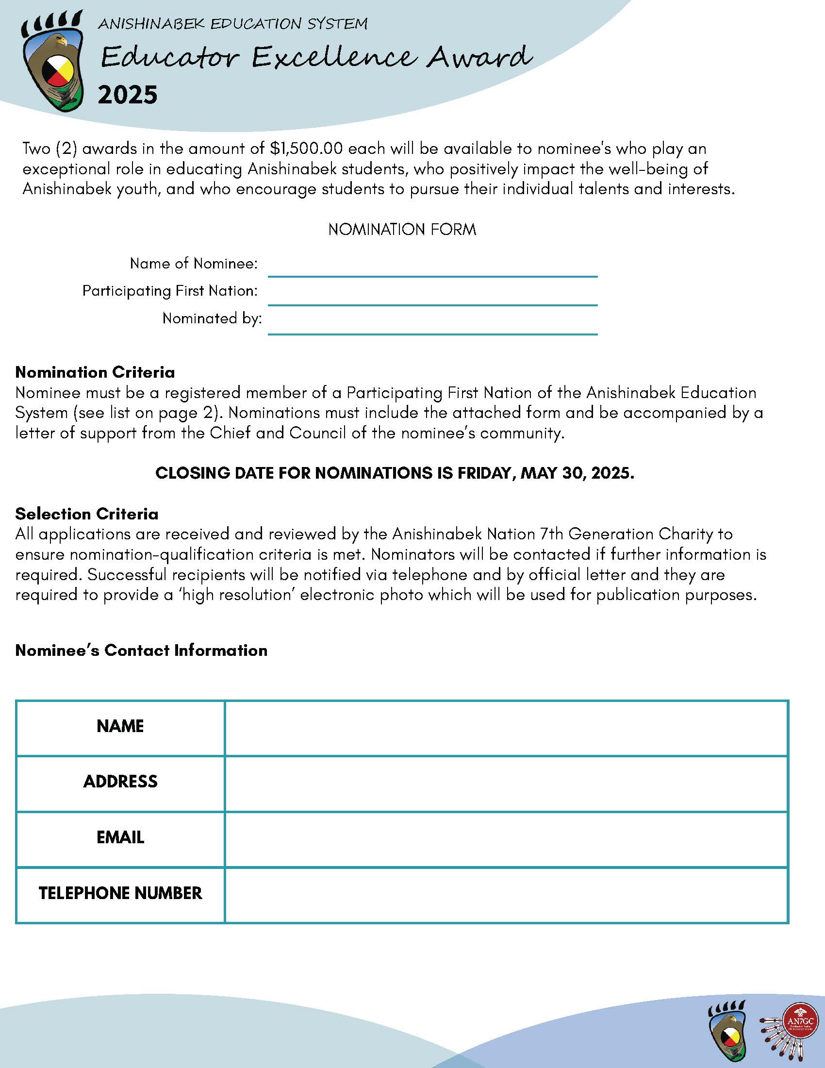 2025 Educator Excellence Awards Application Page 1