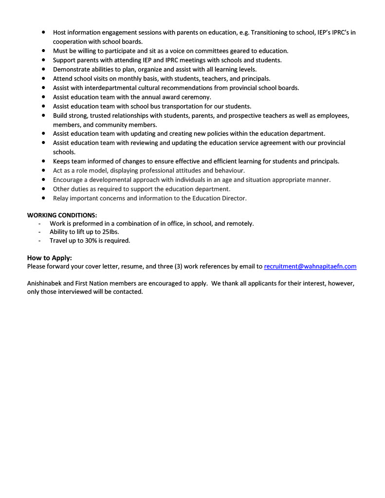 Anishinabek Student Support Worker Job Ad p2