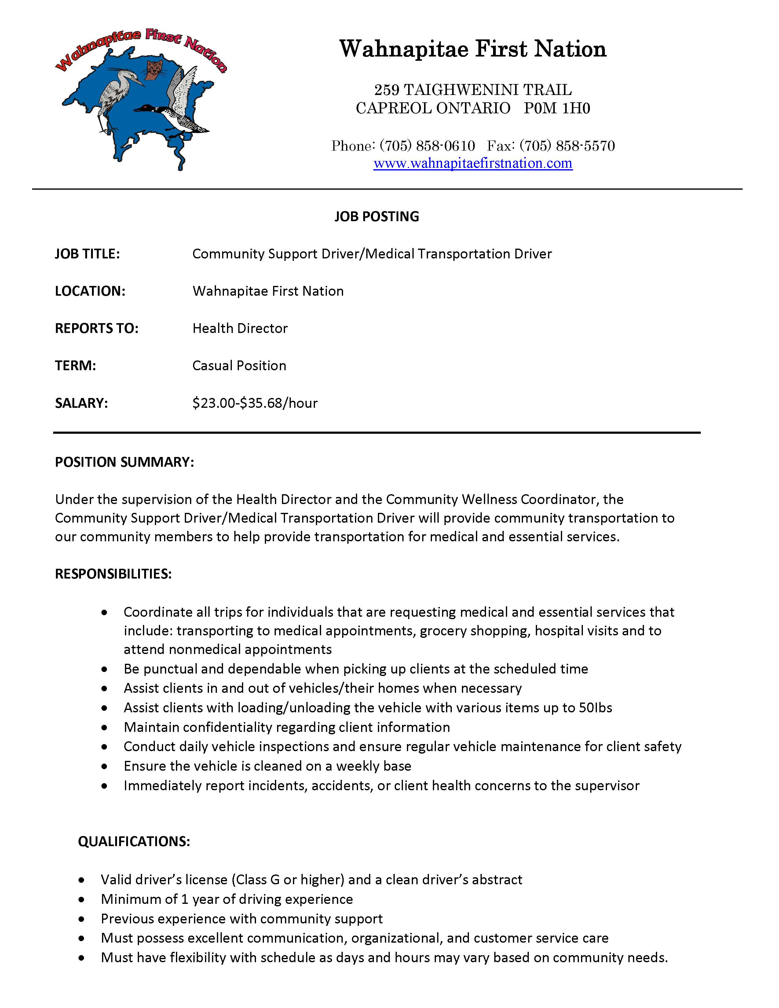 Community Support Driver Medical Transportation Driver Casual Job Posting Page 1