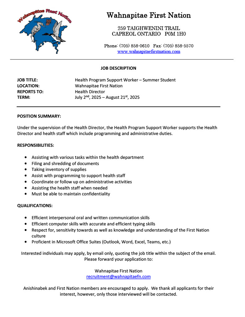 Health Program Support Worker Summer Student