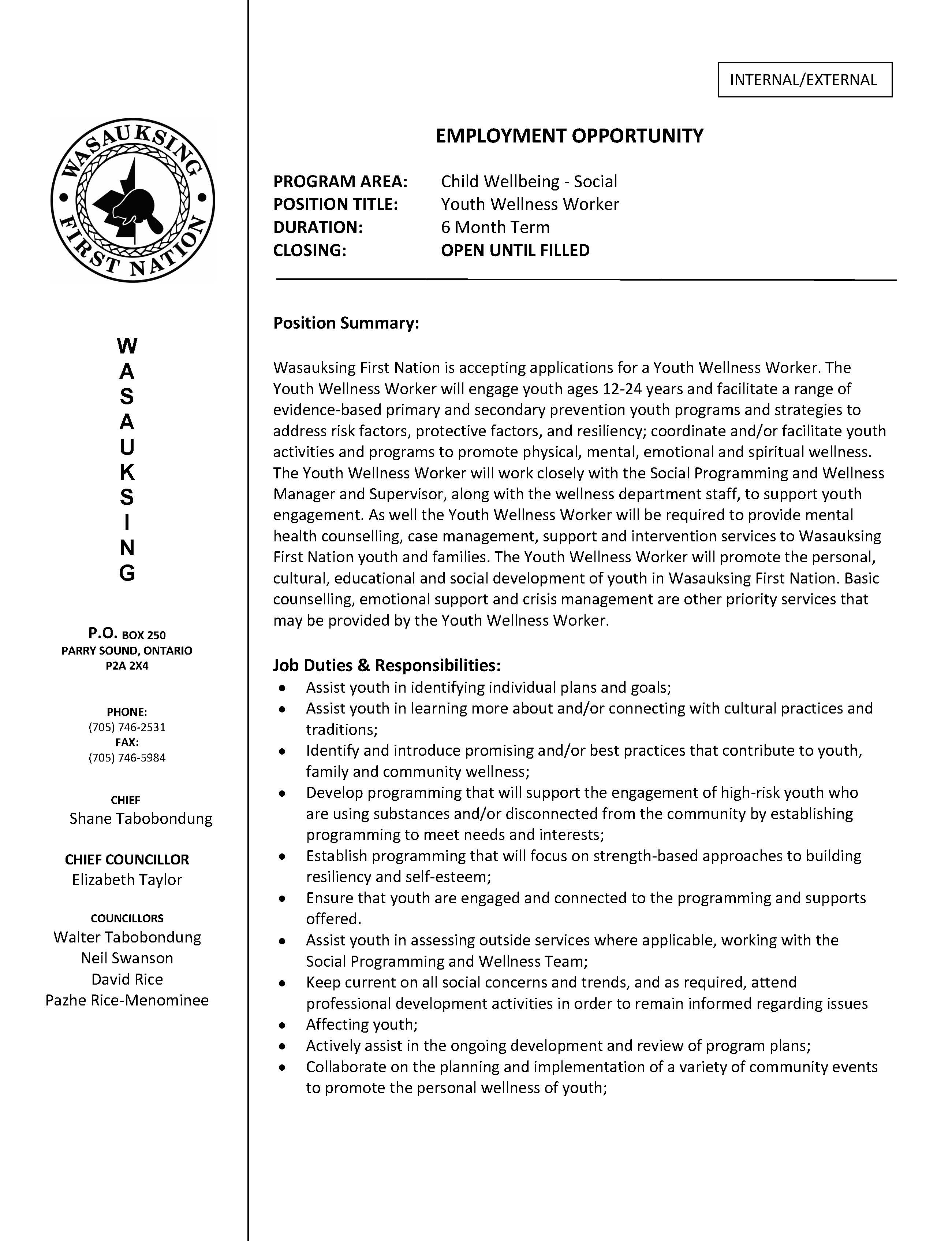 INDF. Social Services Youth Wellness Worker Page 1