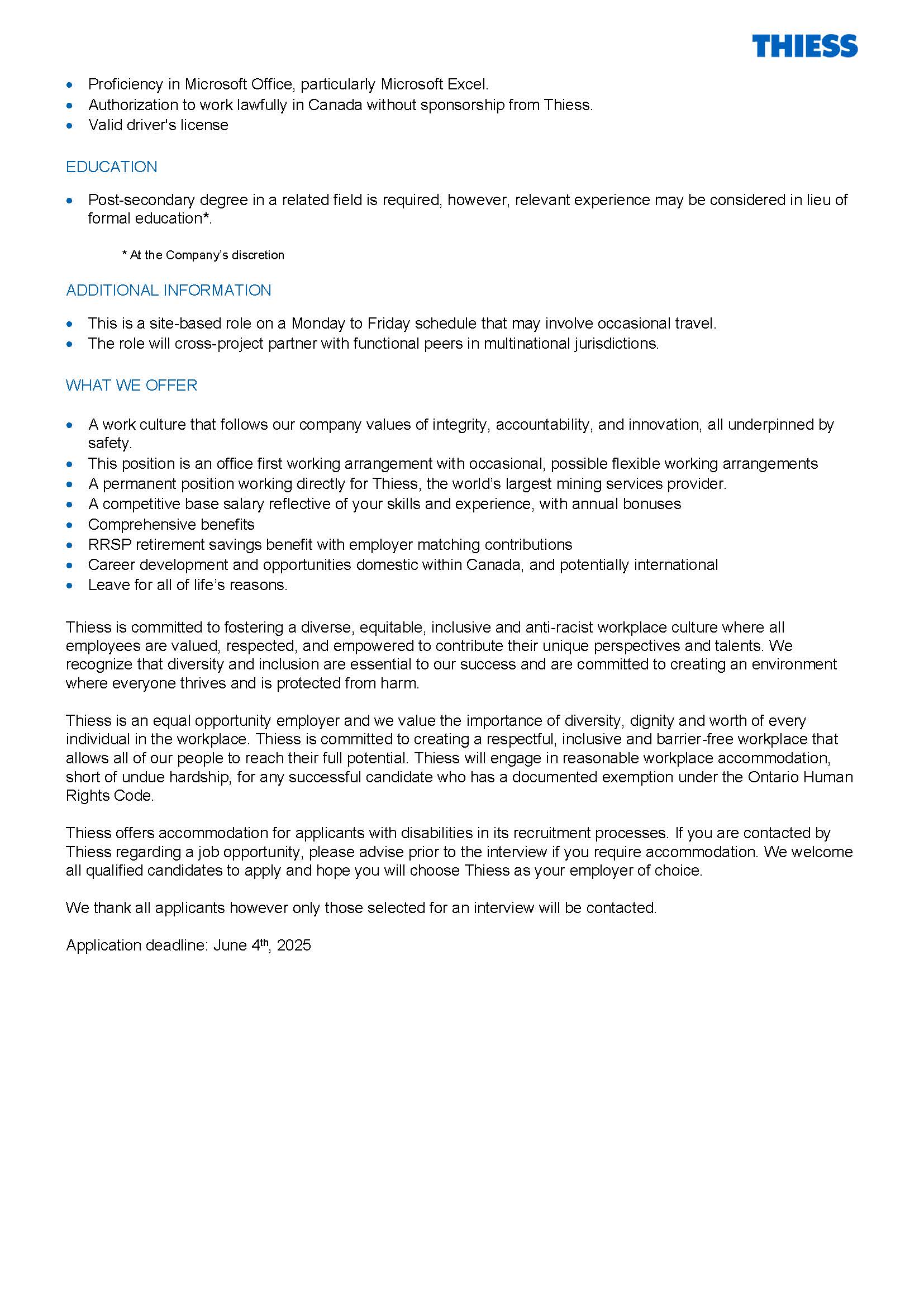 Thiess Canada Project Controls Specialist Job Posting Page 2