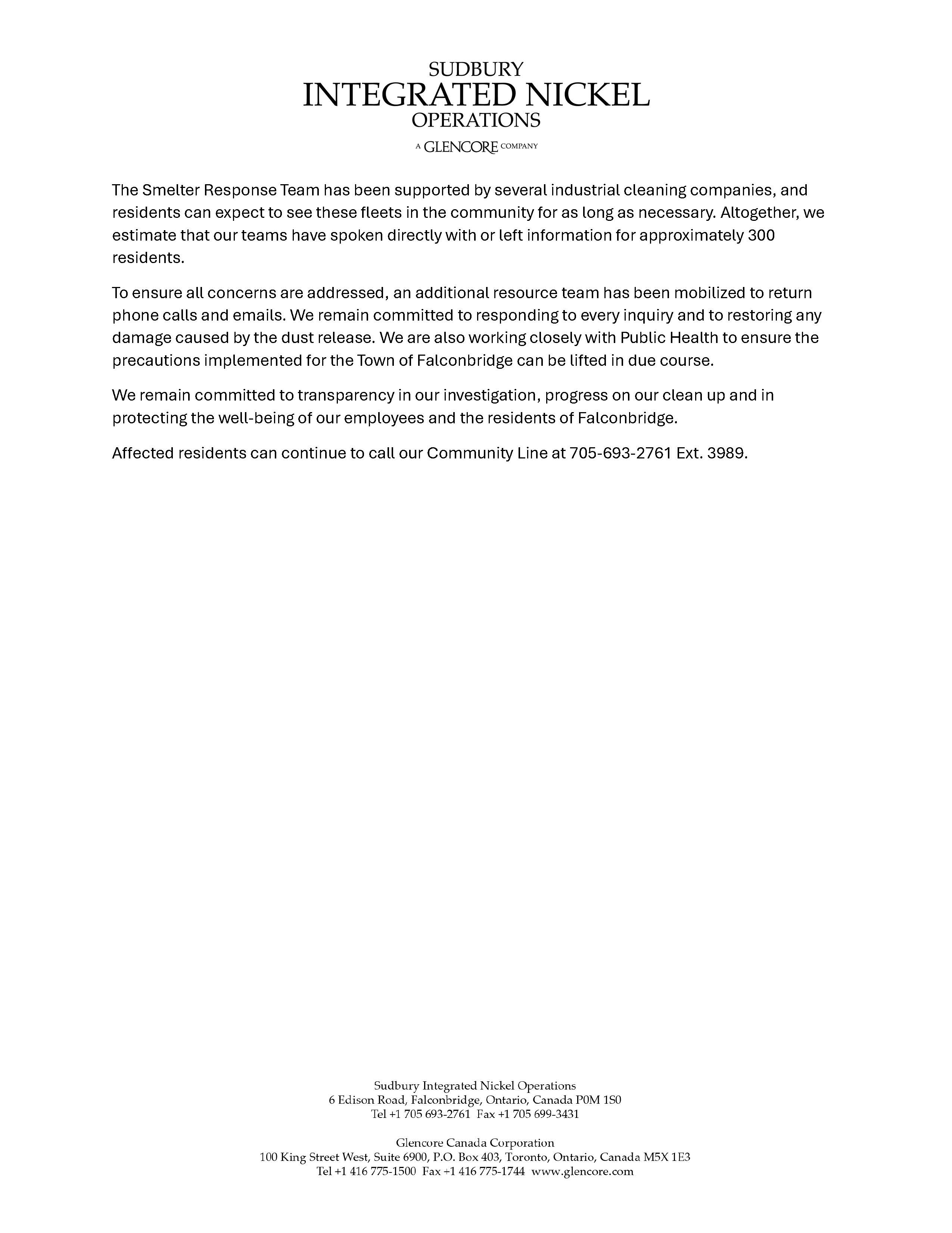 Update from Glencore Sudbury INO 26 September 2025 Page 2