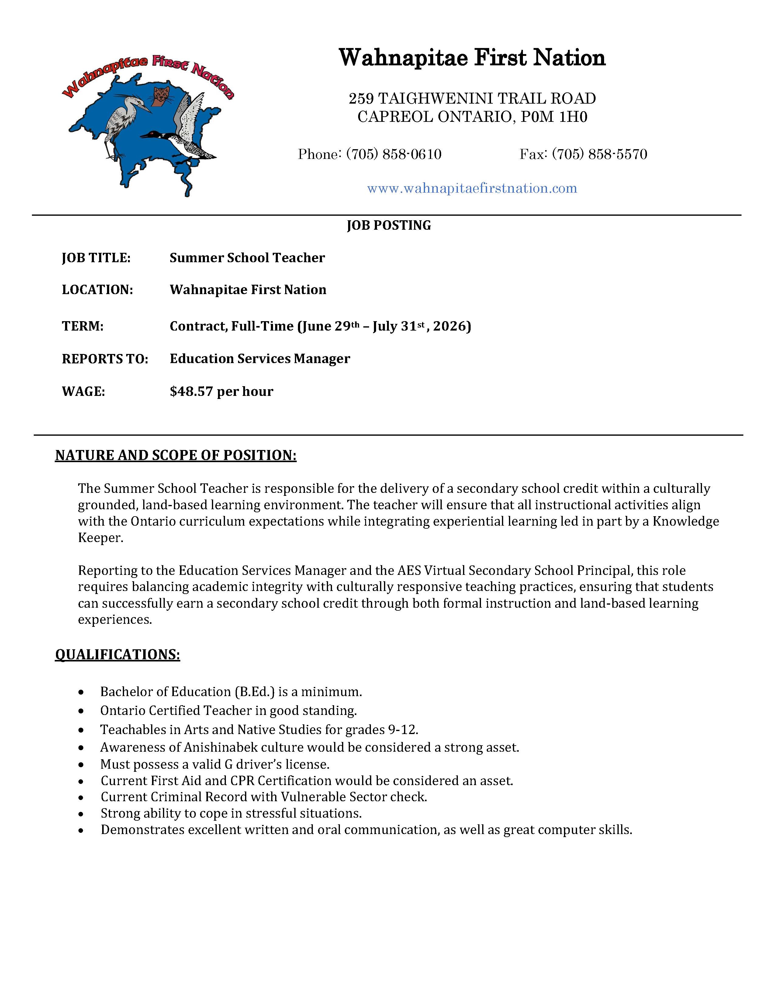 Summer School Teacher Page 1