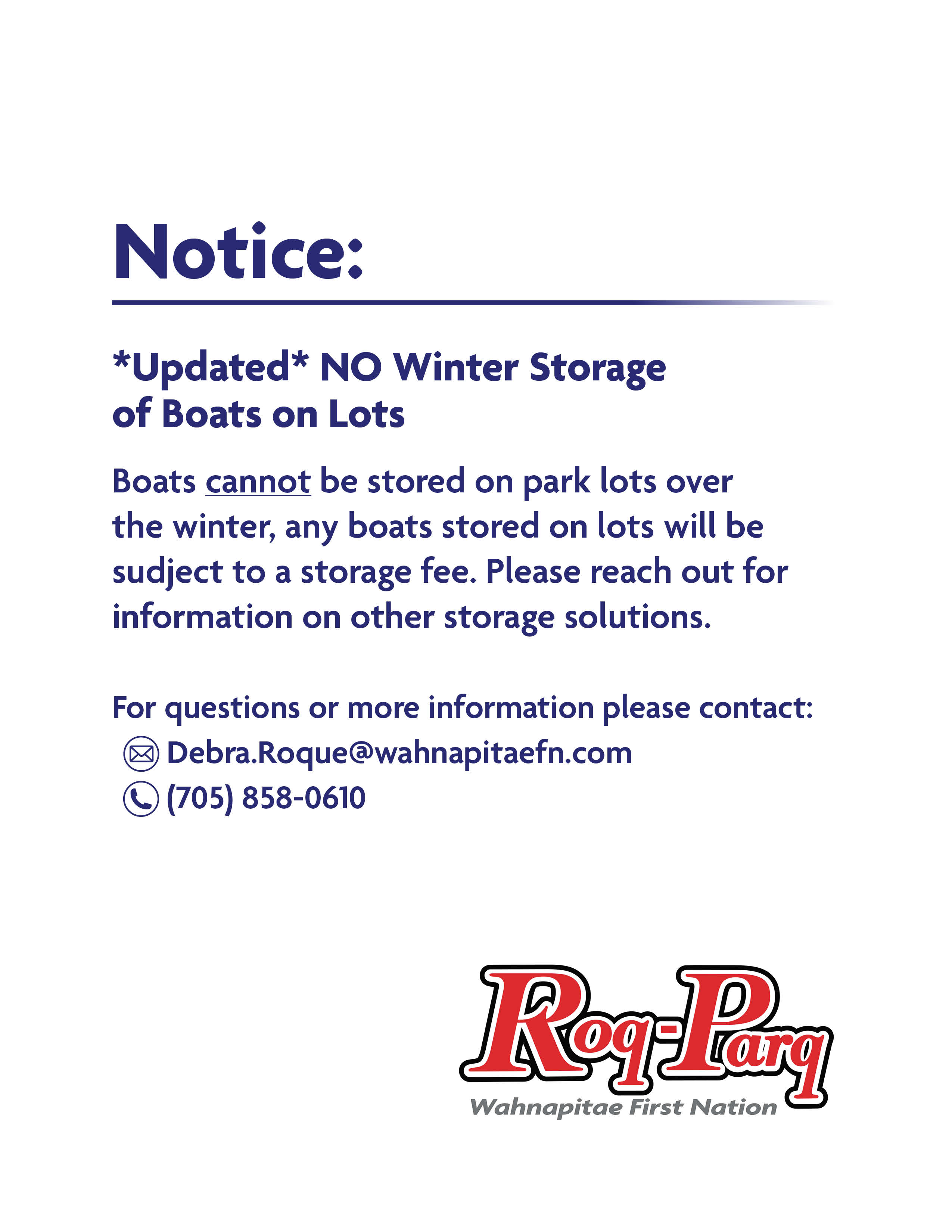 notice no boats on lots roq park aug2026