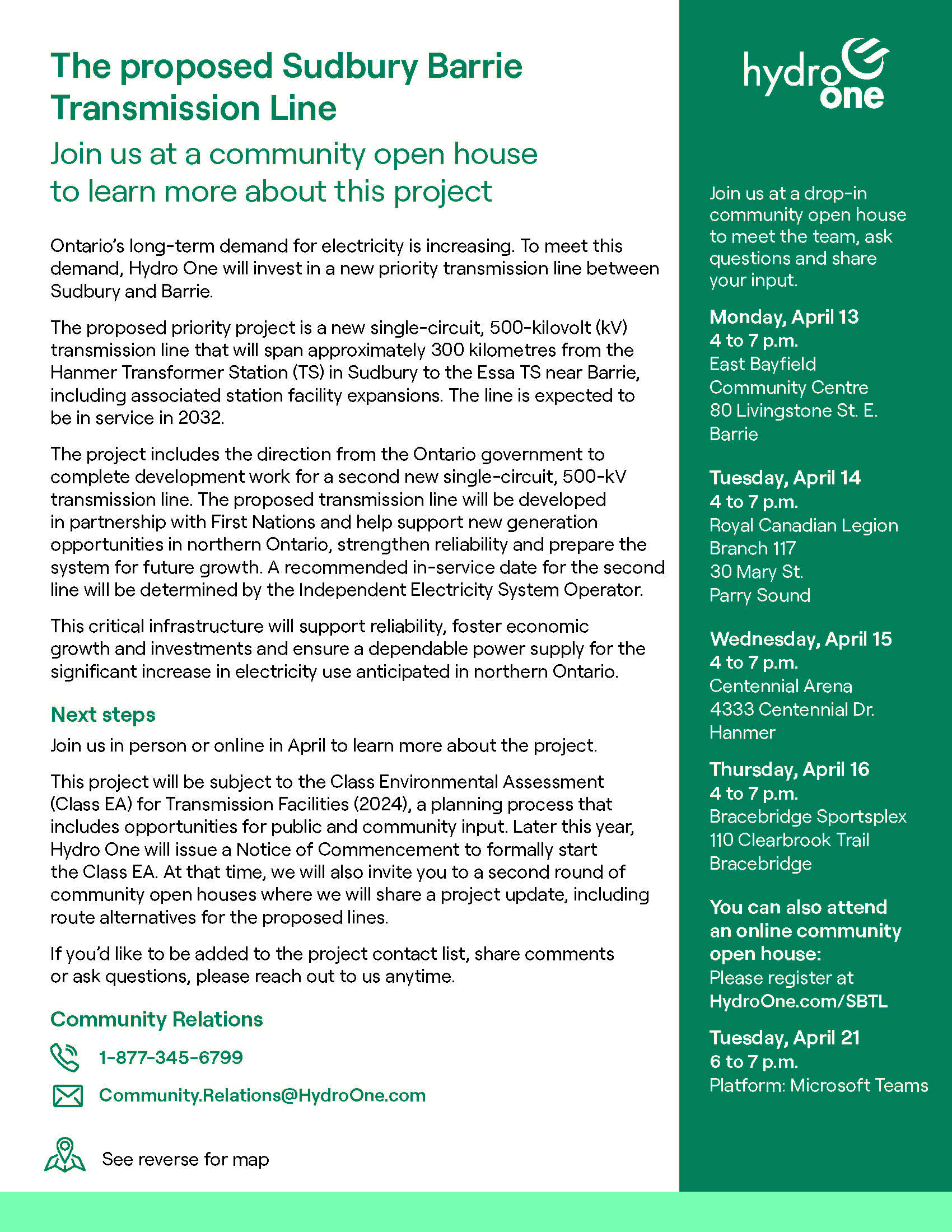 Hydro One Open House Flyer