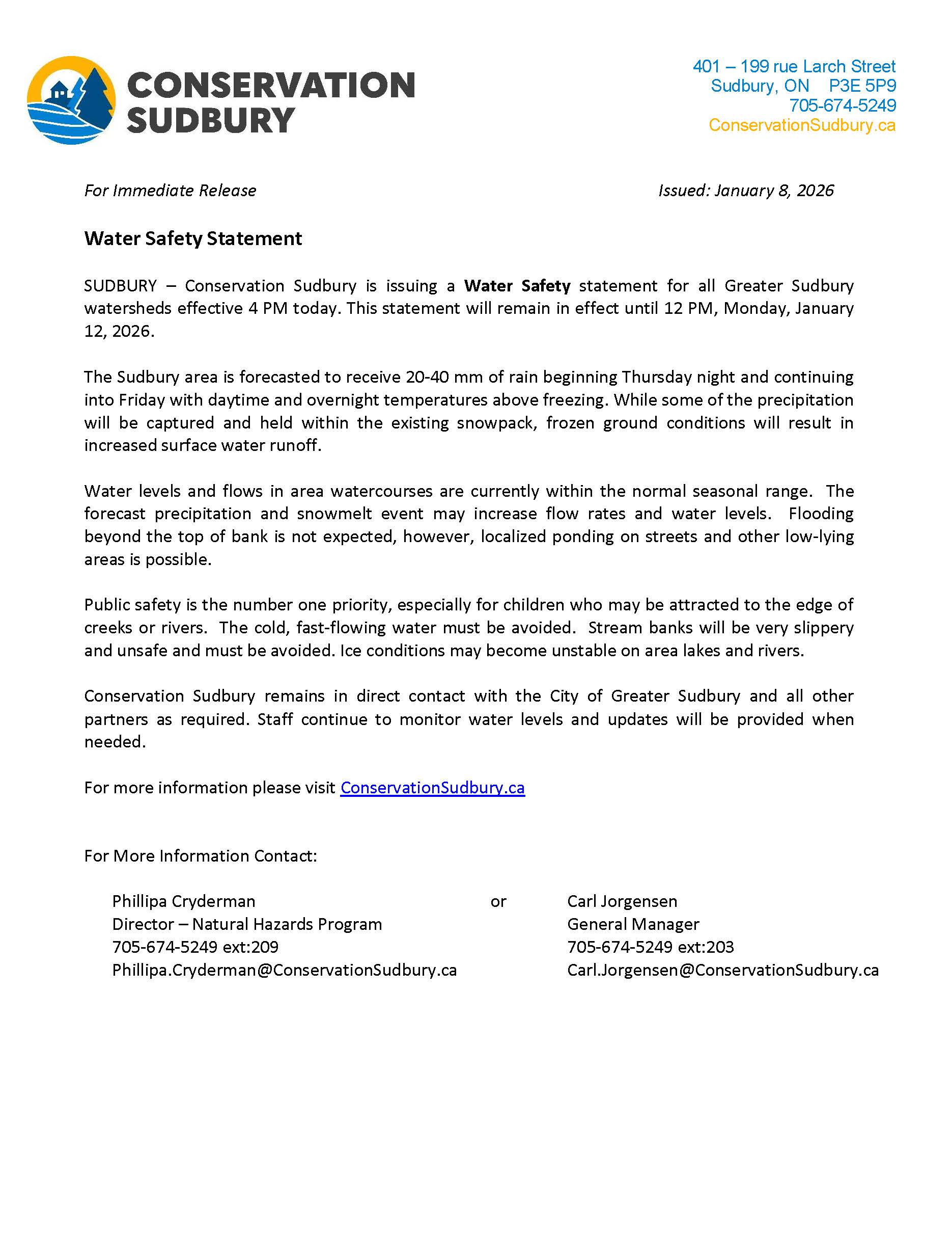 Water Safety Message January 8 2026 Page 1